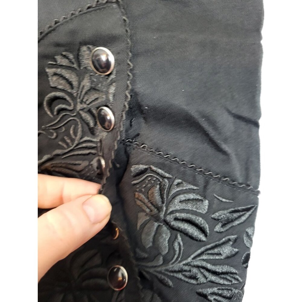 SCULLY XL Black Western Shirt Heavy Black Embroidered Floral Pearl Snaps Rodeo - Picture 3 of 7